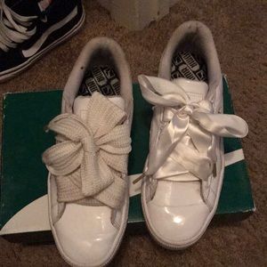 White Puma Basket Heart Patent